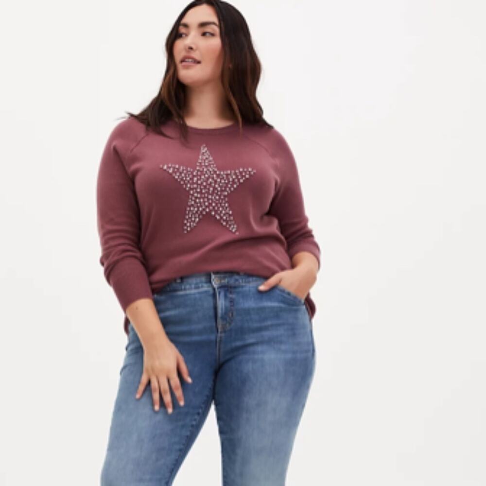 Torrid Pink Embellished Star Print Raglan Sweater Pullover